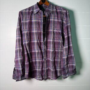 Vince Shirt Mens L  Plum & Blue Plaid Preppy Casual